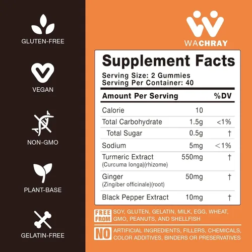 Vista 4 de Gomitas de curcumina de cúrcuma con extracto de jengibre y pimienta negra, paquete de 2 suplementos de gomitas tuméricas para inflamación del dolor
