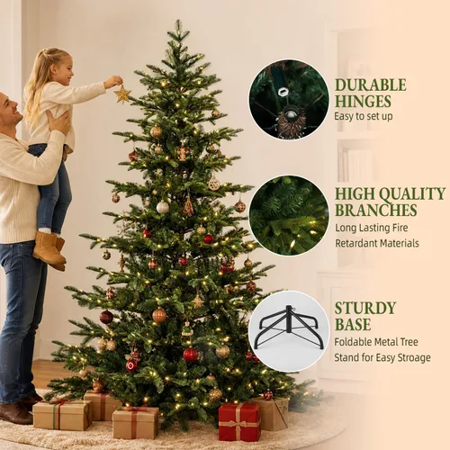 Vista 3 de Árbol de Navidad preiluminado de 7.5 pies con 450 LED blancos Árbol de capa verde