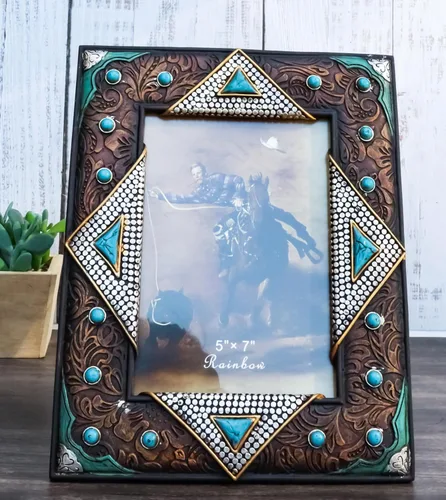 Vista 8 de Ebros Gift Alfileres rústicos de imitación de color turquesa occidental, de piel sintética, con diamantes plateados, para colgar en la parte trasera