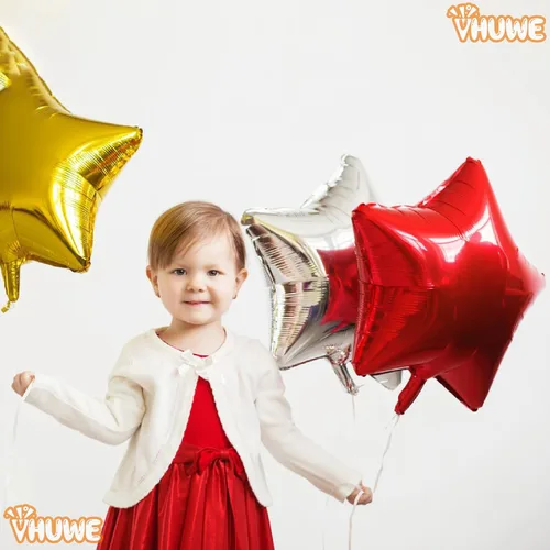 Vista 5 de Globos de estrella roja de 18 pulgadas, 10 globos metálicos de aluminio de helio con forma de estrella roja para decoración de fiesta de cumpleaños