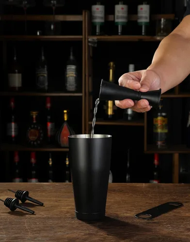 Vista 3 de Juego de coctelera – Kit de accesorios de barra de 13 piezas con agitador Boston pesado, colador, jigger, Muddler, cuchara de mezcla y más