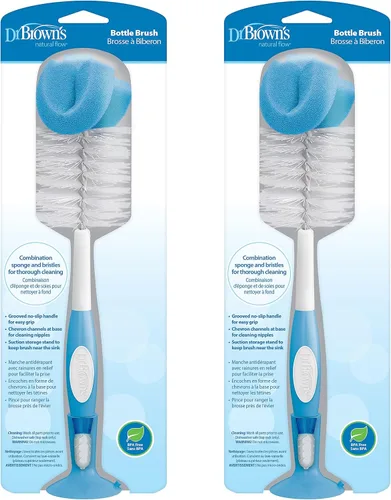 Vista 11 de Dr. Brown's Juego de cepillos de limpieza de biberones de esponja reutilizable con soporte de ventosa, limpiador y limpiador de pezones, gris