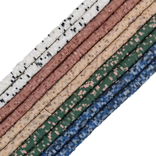 Vista 20 de 3600 cuentas de arcilla roja, blanca y azul, 10 hebras, para la fabricación de joyas, dijes de arcilla, cuentas de vinilo Heishi de 0.236 pulgadas