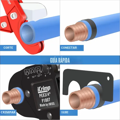 Vista 8 de iCrimp IWS-1807CN PEX Kit de herramientas de crimpado con crimpadoras PEX, cortador de tubos PEX, herramienta de extracción de anillos de cobre