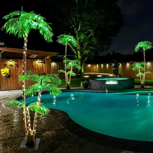 Vista 5 de Montex Palmera con luz LED de 6 pies con control remoto, árbol artificial con luz LED que cambia de color, árbol de coco tropical para piscina