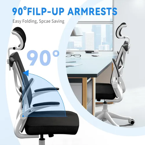 Vista 4 de Silla de oficina ergonómica, silla de malla para computadora, sillas de escritorio de oficina en casa con reposacabezas y altura ajustables, silla