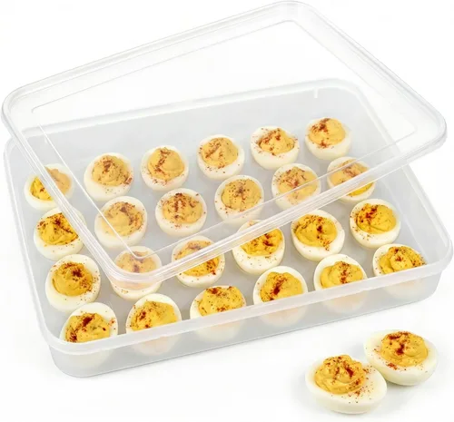 HANSGO Recipientes para huevos rellenos con tapa, soporte portador de bandeja para huevos rellenos con tapa para 24 huevos para fiestas en casa,