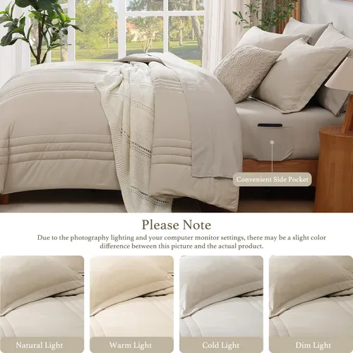 Vista 5 de Monbix Juego de ropa de cama tamaño Twin XL - Juego de 5 piezas extra largo para dormitorio, diseño acolchado, cama en una bolsa Twin XL