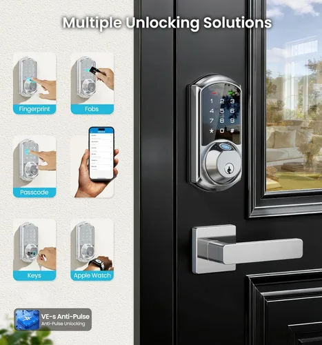 Vista 2 de Veise VE07-L - Cerraduras inteligentes con control de aplicación de huellas dactilares con asas de aleación de zinc de alta resistencia, entrada sin