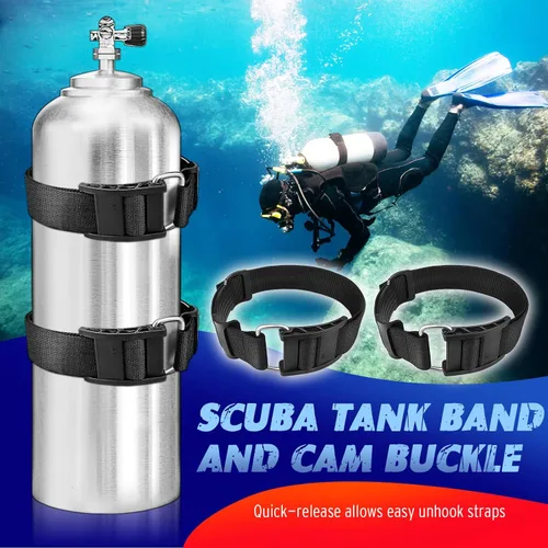 Vista 6 de Paquete de 2 soportes para tanque de buceo, cilindro de tanque BCD de buceo universal, correa de cinturón de banda ajustable con hebillas de leva