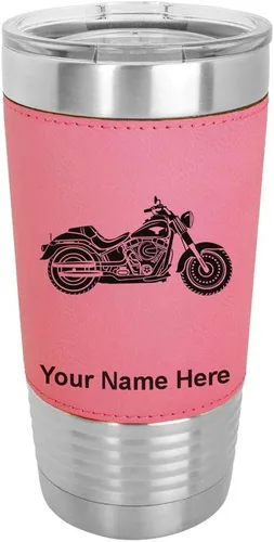 Vista 9 de LaserGram - Vaso de 20 onzas con aislamiento al vacío, estilo motocicleta, grabado personalizado incluido (piel sintética, estilo béisbol)