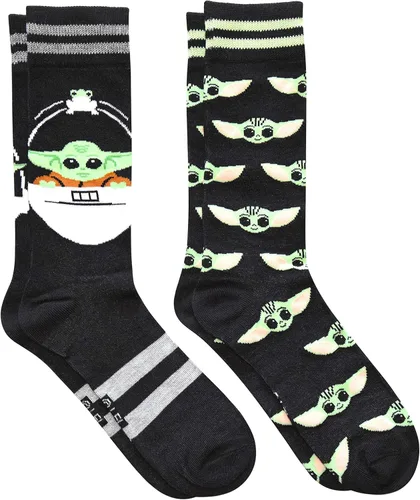 STAR WARS Baby Yoda All Over Print Mens Crew Socks 2 Pair Pack Shoe Size 6-12