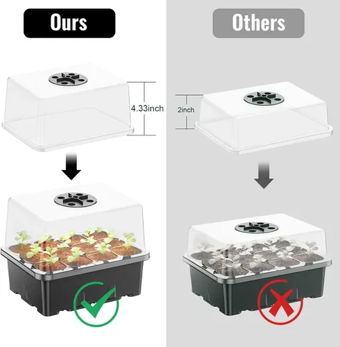 Vista 3 de NBPLUS Bandeja de inicio de semillas con luz de crecimiento, paquete de 5 60 celdas kit de inicio de semillas con cúpula de humedad y base, bandejas