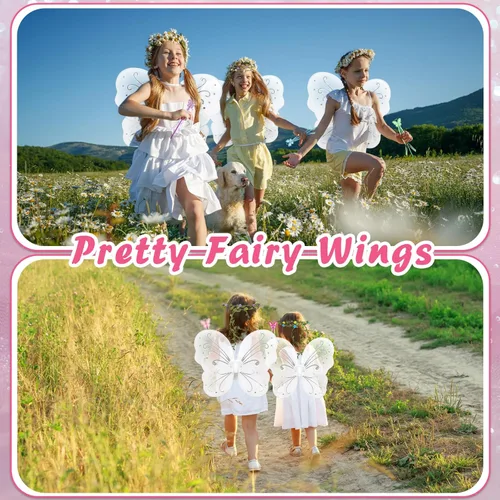 Vista 5 de 12 juegos de alas de hada, alas de mariposa, disfraz de princesa, corona de hadas, varitas para boda, cumpleaños, cosplay, niñas