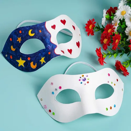 Vista 6 de Yookat Máscaras de papel de 14 piezas, máscaras blancas para manualidades, pintables, Mardi Gras Masquerade