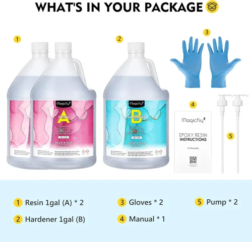 Vista 2 de Magicfly Kit de resina epoxi de 3 galones con bomba para profundidades de 2 a 4 pulgadas, resina epoxi transparente 2:1 para mesas de río, parte