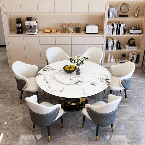 Vista 17 de Mesa de comedor redonda con 31.5 pulgadas desmontable Lazy Susan, moderna mesa de comedor de piedra sinterizada de 59 pulgadas de D para 8 asientos