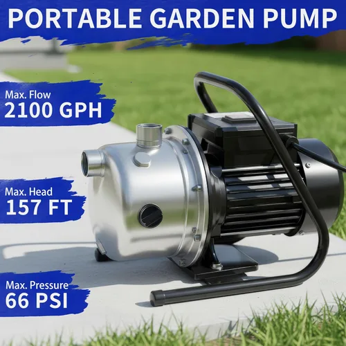 Vista 2 de LANCHEZ Bomba de pozo poco profundo, bomba de riego de jardín de acero inoxidable, bomba de transferencia de agua de 115 V, bomba de chorro