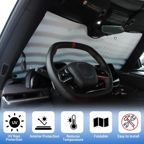 Vista 3 de Parasol para parabrisas compatible con Chevrolet Corvette C8 2020-2025, parasol plegable para ventana delantera, viseras de protección solar