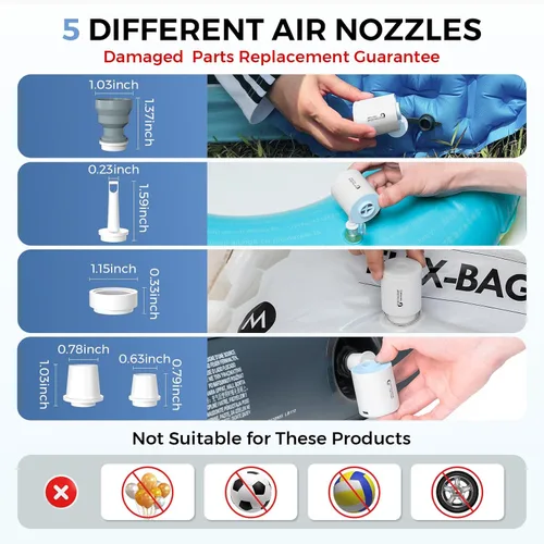 Vista 5 de FLEXTAILGEAR Tiny Pump X - Bomba de aire portátil de tamaño ultrapequeño - luz de campamento, con batería de 1300 mAh, recargable por USB