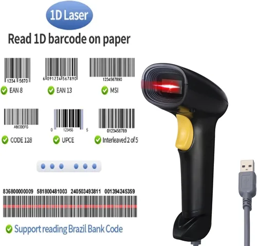 Vista 7 de El escáner del código de barras del USB del PDA ató con alambre el lector de código de barras 1D para el supermercado, tienda de conveniencia