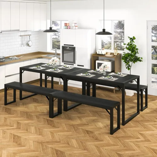 Vista 5 de Allewie Juego de mesa de comedor de 3 piezas con bancos, comedor de metal resistente que ahorra espacio para cocina, sala de estar, estudio, patas