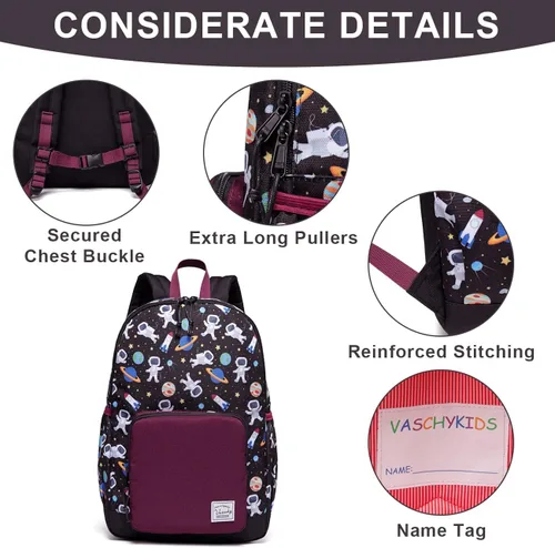 Vista 4 de VASCHY - Mochila preescolar para niños y niñas liviana resistente al agua con correa en el pecho
