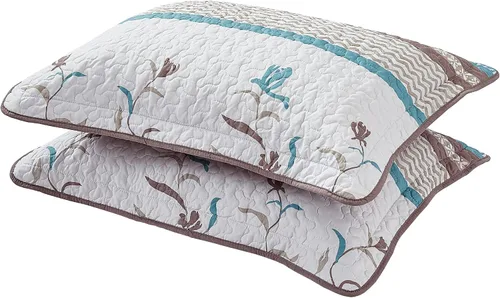 Vista 7 de Juego de colcha estampada y funda de almohada marrón y turquesa