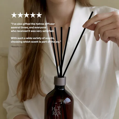 Vista 4 de hetras. juego premium de difusor de varillas de junco 16.9 fl.oz. 1 unidad Aroma de cereza negra Fragancia de lujo duradera con 10 varillas