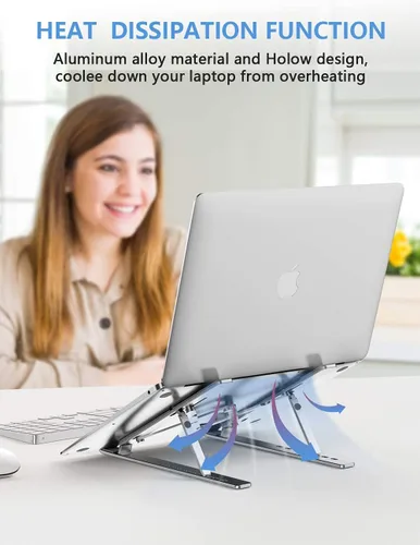 Vista 5 de Soporte para laptop, soporte portátil plegable de aluminio ajustable, almohadilla de silicona antideslizante completa, elevador de computadora