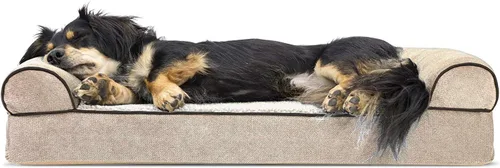 Vista 15 de FurHaven - Cama ortopédica de espuma estilo sofá para perros con funda lavable y extraíble - Felpa/Gamuza - Almendra, para perros de hasta 35 libras