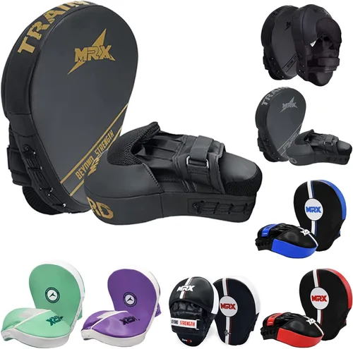 Vista 15 de MRX Gel Tech - Gancho de boxeo y almohadillas de Jab MMA Focus Guantes de entrenamiento Thai Kick Strike Shield Curvo Negro/Blanco