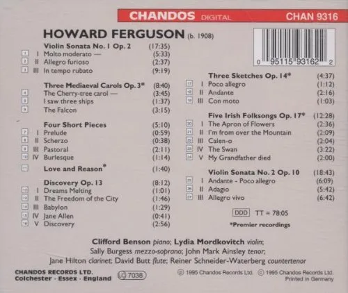 Vista 2 de Ferguson: - Selected Chamber Works: Sonata for violin No. 1 Op. 2 / Sonata for violin No. 2 Op. 10 / Three Medieval Carols (Premiere recording)