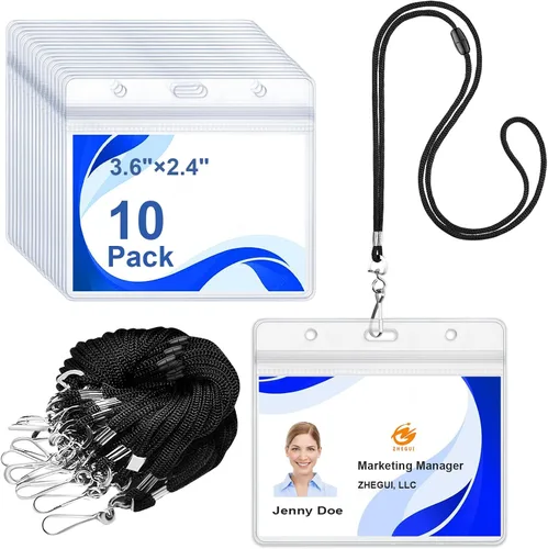 Vista 8 de Cordones azules para tarjetas de identificación, paquete de 10 unidades con soporte de identificación horizontal, soporte de plástico transparente