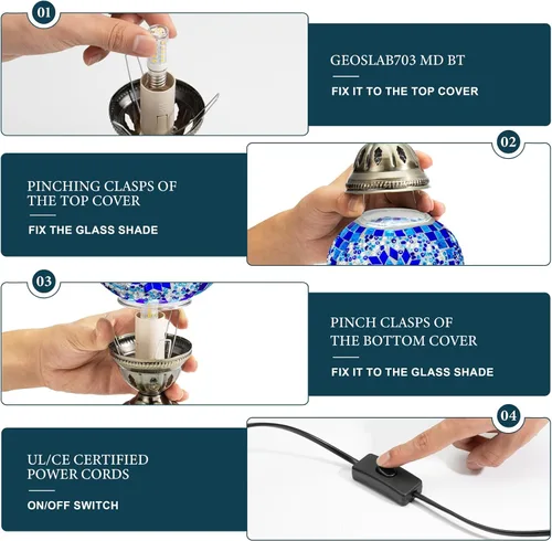 Vista 5 de Marrakech Lámpara de mesa turca marroquí con estilo vintage, lámparas Tiffany hechas a mano con vidrio de mosaico y cuello de cisne, base de bronce