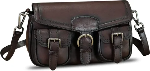 Vista 2 de Bolso vintage de cuero genuino para mujer, bolso cruzado retro hecho a mano