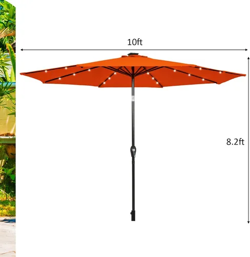 Vista 5 de Tangkula Sombrilla solar de patio de 10 pies, sombrilla de mercado de mesa al aire libre con 24 luces LED, ajuste de inclinación, mango de manivela