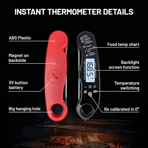 Vista 2 de puxyblue - Termómetro digital de lectura instantánea para carne, paquete de 2 termómetros impermeables y súper rápidos para alimentos, ampliamente