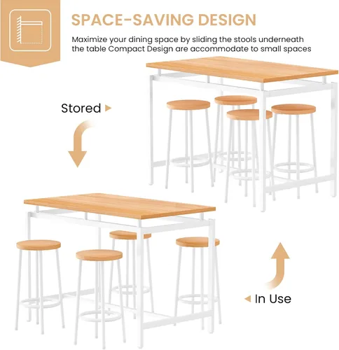 Vista 85 de DKLGG Juego de mesa de comedor para 4, mesa de cocina moderna y sillas para 4 tapas de madera y patas de metal ajustables, juego de mesa de comedor