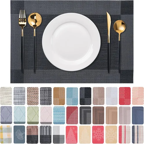 Vista 51 de CADONO Juego de 4 manteles individuales de vinilo lavables para interiores y exteriores, para mesa de comedor, duraderos, antideslizantes