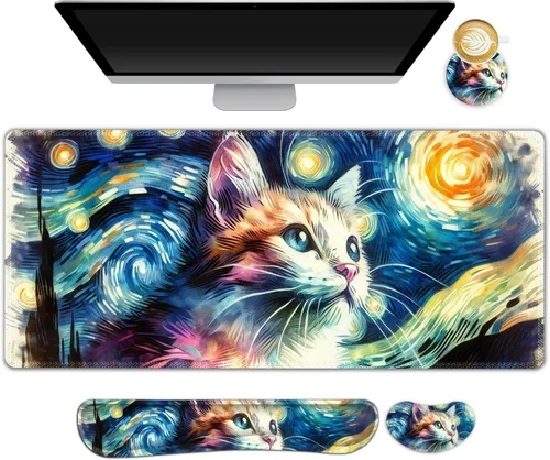 Vista 26 de Juego de alfombrillas de mouse grandes para juegos, 4 en 1, alfombrilla de escritorio extendida para teclado con reposamuñecas, alfombrilla de mouse