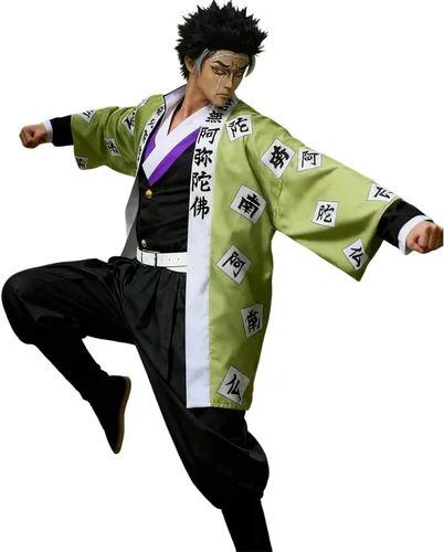 Vista 17 de CR ROLECOS - Disfraz de cosplay de Tanjirou, Zenitsu y Giyuu para anime, kimono de cosplay Negro