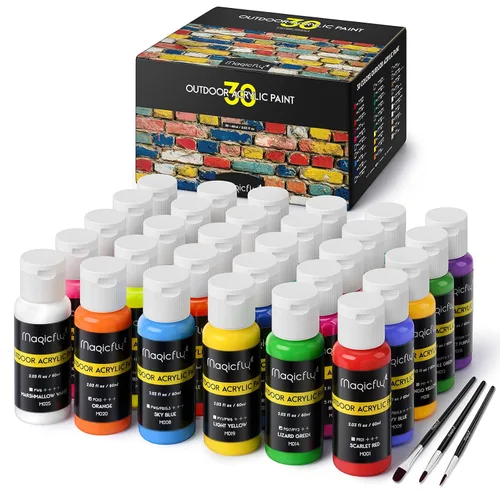 Magicfly Pintura acrílica para exteriores, juego de 30 colores/tubos (2.3 fl oz, 2 onzas) con caja de almacenamiento, pigmentos ricos, pinturas