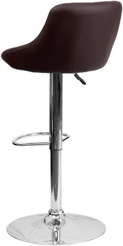 Vista 4 de Pemberly Row Quilted Bucket Seat Adjustable Bar Stool, Brown Vinyl Upholstery, Chrome Base with Footrest, Swivel Counter to Bar Height Stool for