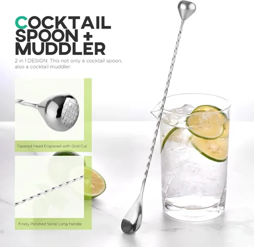 Vista 2 de Homestia Muddler - Cuchara de barra, agitador de bebidas de mango largo de 12 pulgadas y 11.8 in, cucharas de mezcla de cóctel de acero inoxidable