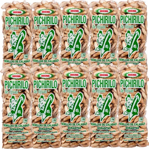 Pichirilo de Tijuas Semillas de calabaza dorada (paquete de 10 unidades de 2.82 onzas cada una) Bocadillos mexicanos originales de lujo Aperitivos