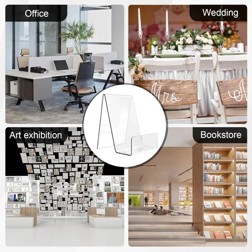 Vista 6 de Soporte de exhibición de acrílico para libros, soporte de exhibición de 4 x 3 pulgadas con repisa, caballete de acrílico transparente, soporte