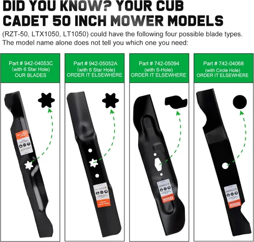 Vista 2 de Grasscool 942-04053C - Cuchillas de cortacésped para MTD Cub Cadet Troy Bilt de 50 pulgadas para cortacésped Tractor de césped de cubierta de giro