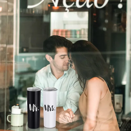 Vista 6 de Qtencas Mr and Mrs - Juego de vasos aislados de acero inoxidable, 20 onzas, regalos de boda para parejas