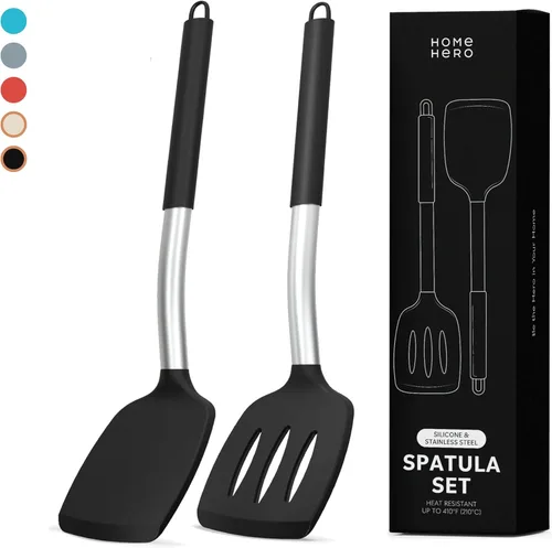 Home Hero Juego de espátulas de silicona – Espátulas resistentes al calor para cocinar – Utensilios de cocina ergonómicos de acero inoxidable –